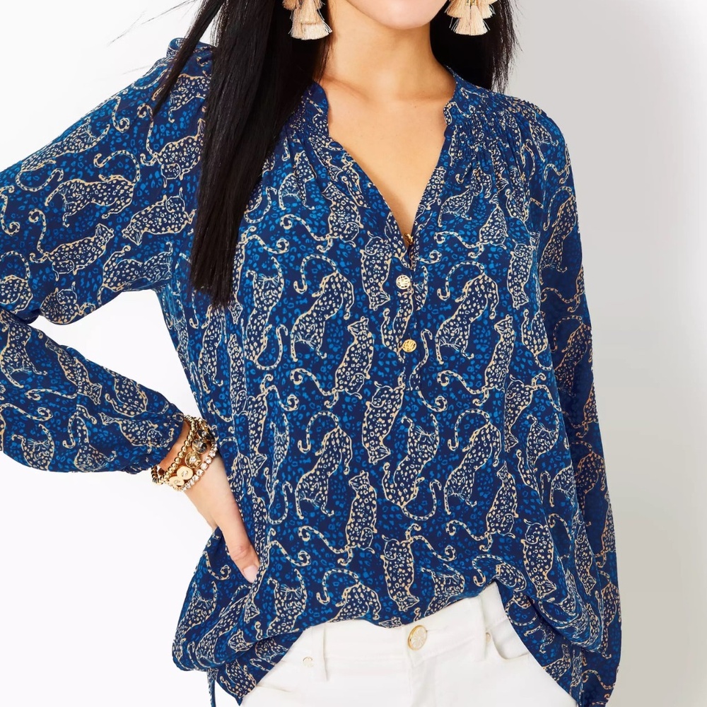 Lilly Pulitzer Elsa Top in Low Tide Navy NEW WITH TAGS Size Medium
